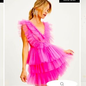 PINK/FUSCHIA TULLE TIERED MINI DRESS - BNWT